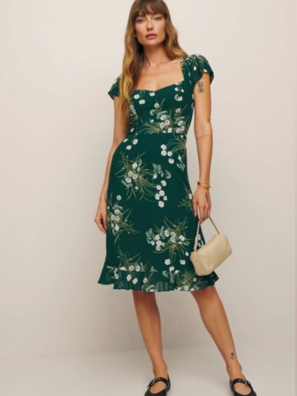 Reformation Rosi Midi Dress in Buena Green Floral, Size 6, NWT, Wedding Chic